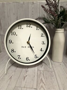 Rae Dunn Round Table Clock white metal matte Like New